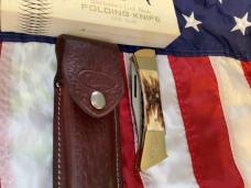 1981 Case xx Hammerhead Shark Folding Hunter w/ Stag Handles (5159 LSSP) +Orig Sheath & Box -NOS