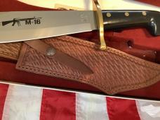 Case xx 2011? Colt, Military M-16 Theme Bowie w/ Black Synthetic Handles & Orig Sheath