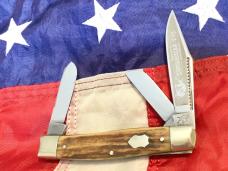 Vintage Bulldog Brand Stockman, Quarter Horseman Blade Etch w/ Sweet Stag Handles