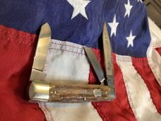 Vintage Bulldog Brand Stockman, Quarter Horseman Blade Etch w/ Sweet Stag Handles