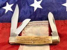 Vintage Bulldog Brand Stockman, Quarter Horseman Blade Etch w/ Sweet Stag Handles