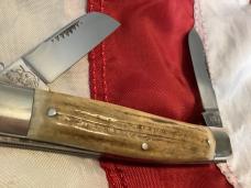 Vintage Bulldog Brand Stockman, Quarter Horseman Blade Etch w/ Sweet Stag Handles