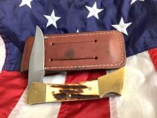 1980 Case xx Hammerhead Shark Folding Hunter w/ Stag Handles (5159 LSSP) +Orig Sheath -NOS