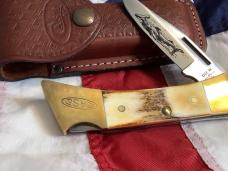 1980 Case xx Hammerhead Shark Folding Hunter w/ Stag Handles (5159 LSSP) +Orig Sheath -NOS