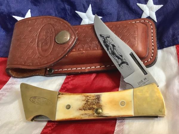 1980 Case xx Hammerhead Shark Folding Hunter w/ Stag Handles (5159 LSSP) +Orig Sheath -NOS 1980 Case xx Hammerhead Shark Folding Hunter w/ Stag Handles (5159 LSSP) +Orig Sheath -NOS