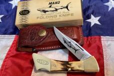 1980 Case xx Mako Shark Folding Hunter w/ Stag Handles (5158 LSSP) +Orig Sheath & Box -NOS