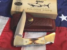 1980 Case xx Mako Shark Folding Hunter w/ Stag Handles (5158 LSSP) +Orig Sheath & Box -NOS