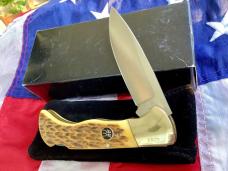 J A Henckels (HK-135-FLIV) Folding Hunter Pocket Knife with Fossil Ivory Handles -NOS +Orig Box