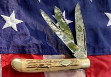 Vintage Hand Made Bulldog Brand 3 Blade Trapper w/ Great Stag Handles -NOS