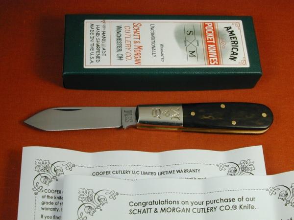 Schatt & Morgan Ebony Wood Barlow Knife By Cooper Cutlery Rare 69 S&M E Made In USA S&M Tang Stamp Schatt & Morgan Ebony Wood Barlow Knife By Cooper Cutlery Rare 69 S&M E Made In USA S&M Tang Stamp