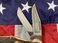 Bulldog Brand 2 Blade Hunter w/ War Hawk Blade Etch w/ Great Slab Stag Handles -NOS
