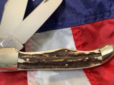 Bulldog Brand 2 Blade Hunter w/ War Hawk Blade Etch w/ Great Slab Stag Handles -NOS