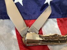 Bulldog Brand 2 Blade Hunter w/ War Hawk Blade Etch w/ Great Slab Stag Handles -NOS