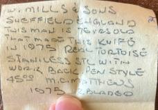 W Mills & Son Pen Knife, Tortoise Shell Scales, Sheffield England, Unused