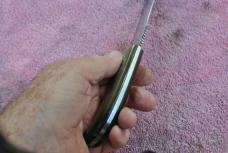 Gutmann Cutlery Italian Made Trapper Skinner Early 1950's Factory Edge Mirror Polish Buffalo Horn 