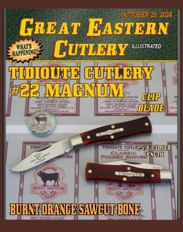 GREAT EASTERN CUTLERY - #221124 {TIDIOUTE} "22 MAGNUM" - BURNT ORANGE BONE HANDLES - 2 5/8" - Closed