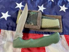 Case xx 1988, 4 & 1/2" Lockback Mdl# 2104 L SAB, w/ Green Synthetic Handles +orig sheath -NOS 