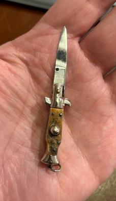 Beautiful 1960’s Stag Miniature Switchblade Knife, Keychain Size, Italy