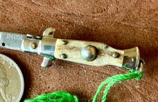 Beautiful 1970’s Imitation Stag Miniature Switchblade Knife, Keychain Size, Italy