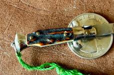 Beautiful 1970’s Imitation Stag Miniature Switchblade Knife, Keychain Size, Italy