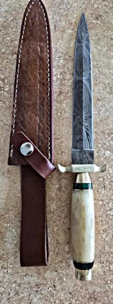 Damascus hand made hand forged STILETTO Daggers. Bone or Buffalo horn handle. Brass pommel, guard 