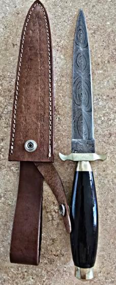 Damascus hand made hand forged STILETTO Daggers. Bone or Buffalo horn handle. Brass pommel, guard 