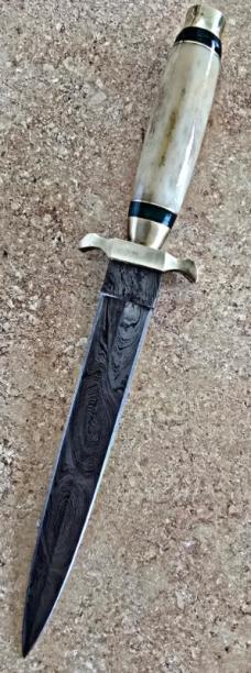 Damascus hand made hand forged STILETTO Daggers. Bone or Buffalo horn handle. Brass pommel, guard 