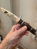 1979 Dwight Towell 410SS Engraved Fixed Blade w/ Towell embossed sheath. Beautiful & Spotless knife!