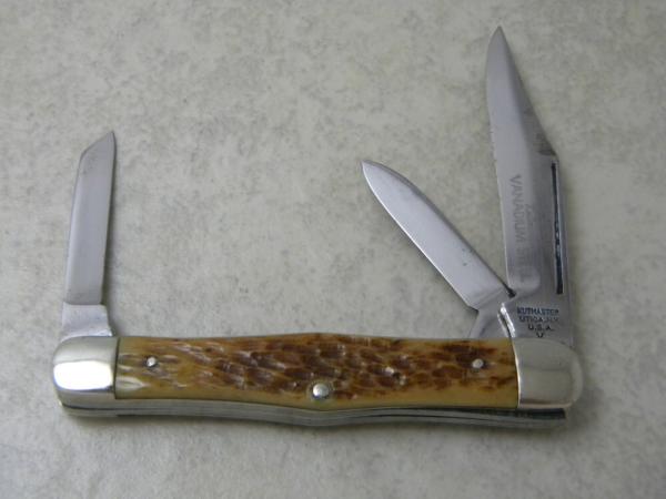 Kutmaster Utica NY USA V (Vanadium Steel) Bone Stockman Knife