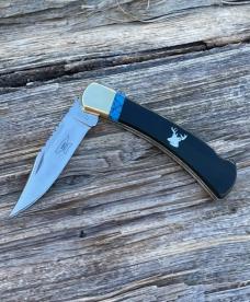 BUCK 110 LEROY REMER & WBC ** BUFFALO HORN DEER INLAY RRR KNIVES #1