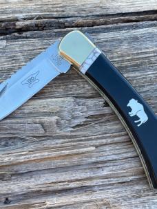 BUCK 110 LEROY REMER & WBC ** BUFFALO HORN W/WHITE TURQUOISE TRIM BUFFALO INLAY RRR KNIVES #2