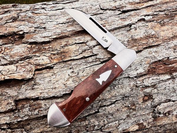 KROO CUSTOM DYED KUDU EZ OPEN BULLETHEAD RWL34 SLIP-JOINT KNIFE WITH SHEATH