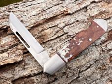 KROO CUSTOM DYED KUDU EZ OPEN BULLETHEAD RWL34 SLIP-JOINT KNIFE WITH SHEATH