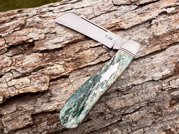 KROO CUSTOM DYED KUDU SERPENTINE HAWKBILL RWL34 SLIP-JOINT KNIFE WITH SHEATH