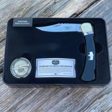 BUCK 110 LEROY REMER & WBC ** BUFFALO HORN WHITE BUFFALO BRASS NAPPED BOLSTERS RRR KNIVES #4