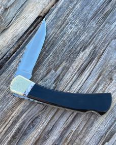 BUCK 110 LEROY REMER & WBC ** BUFFALO HORN WHITE BUFFALO BRASS NAPPED BOLSTERS RRR KNIVES #4