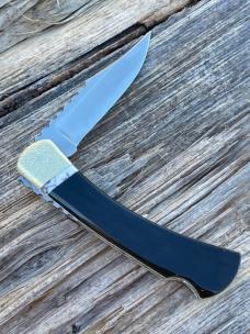 BUCK 110 LEROY REMER & WBC ** BUFFALO HORN WHITE BUFFALO BRASS NAPPED BOLSTERS RRR KNIVES #4