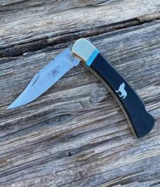 BUCK 110 LEROY REMER & WBC ** BUFFALO HORN NICKEL SILVER FIRE OPAL HOWLING WOLF RRR KNIVES #5