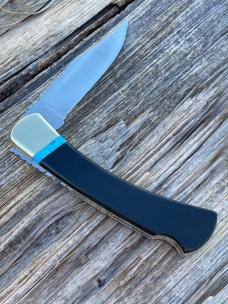 BUCK 110 LEROY REMER & WBC ** BUFFALO HORN NICKEL SILVER FIRE OPAL HOWLING WOLF RRR KNIVES #5
