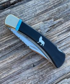 BUCK 110 LEROY REMER & WBC ** BUFFALO HORN NICKEL SILVER FIRE OPAL HOWLING WOLF RRR KNIVES #5