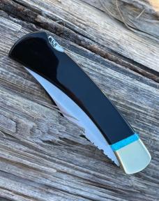 BUCK 110 LEROY REMER & WBC ** BUFFALO HORN NICKEL SILVER FIRE OPAL HOWLING WOLF RRR KNIVES #5