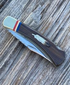 BUCK 110 LEROY REMER & WBC ** IRONWOOD EAGLE FEATHER BRASS BOLSTERS RRR KNIVES #7