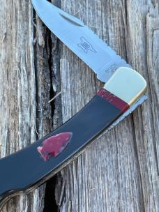 BUCK 110 LEROY REMER & WBC ** BUFFALO HORN BLOODY JASPER TRIM BLOODY JASPER ARROWHEAD RRR KNIVES #8