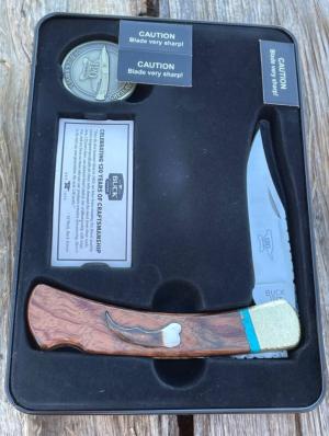 BUCK 110 LEROY REMER & WBC ** BUBINGA WOOD BEAR CLAW BRASS NAPPED BOLSTERS RRR KNIVES #9
