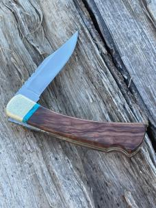 BUCK 110 LEROY REMER & WBC ** BUBINGA WOOD BEAR CLAW BRASS NAPPED BOLSTERS RRR KNIVES #9