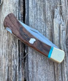 BUCK 110 LEROY REMER & WBC ** BUBINGA WOOD BEAR CLAW BRASS NAPPED BOLSTERS RRR KNIVES #9