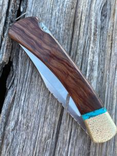 BUCK 110 LEROY REMER & WBC ** BUBINGA WOOD BEAR CLAW BRASS NAPPED BOLSTERS RRR KNIVES #9