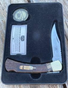 BUCK 110 LEROY REMER & WBC ** WENGE WOOD TURKEY FEATHER BRASS NAPPED BOLSTERS RRR KNIVES #10