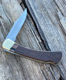 BUCK 110 LEROY REMER & WBC ** WENGE WOOD TURKEY FEATHER BRASS NAPPED BOLSTERS RRR KNIVES #10