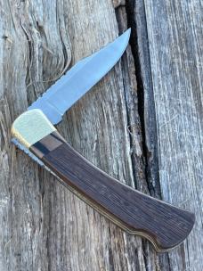 BUCK 110 LEROY REMER & WBC ** WENGE WOOD TURKEY FEATHER BRASS NAPPED BOLSTERS RRR KNIVES #10